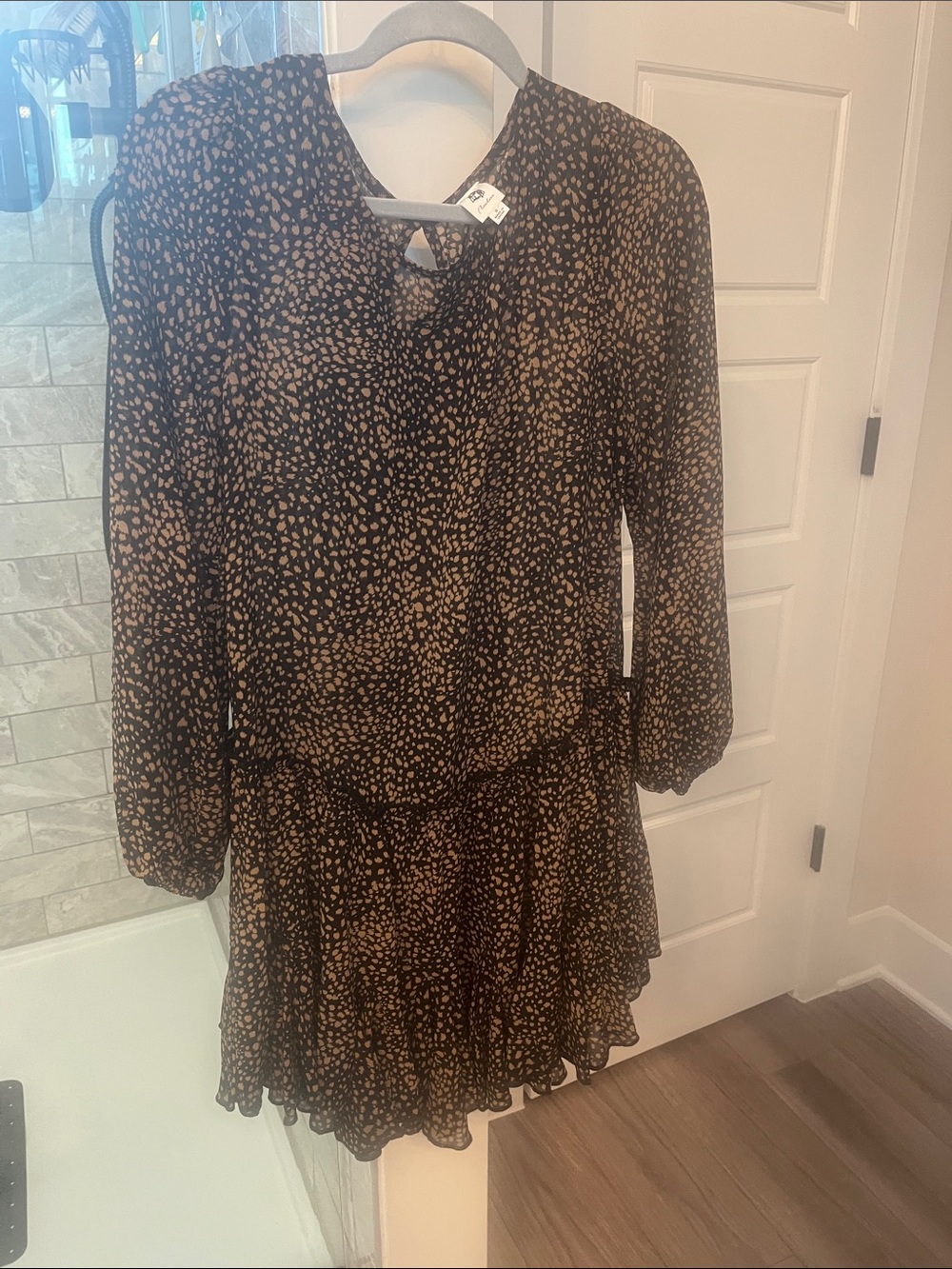 LAWLESS Black and Tan Printed Long-Sleeve Tiered Dress